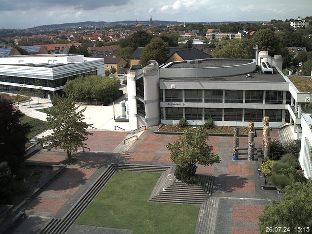 Foto der Webcam: Verwaltungsgebäude, Innenhof mit Audimax, Hörsaal-Gebäude 1