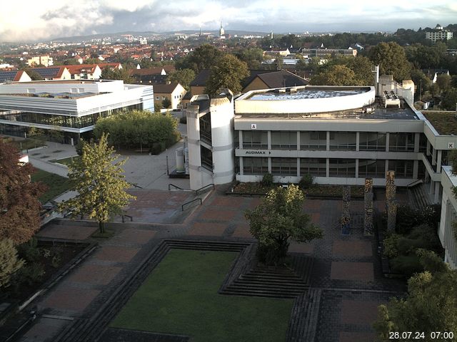 Foto der Webcam: Verwaltungsgebäude, Innenhof mit Audimax, Hörsaal-Gebäude 1