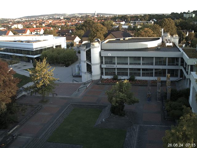 Foto der Webcam: Verwaltungsgebäude, Innenhof mit Audimax, Hörsaal-Gebäude 1