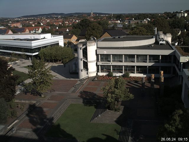 Foto der Webcam: Verwaltungsgebäude, Innenhof mit Audimax, Hörsaal-Gebäude 1