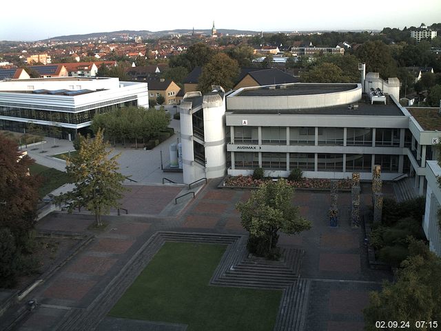 Foto der Webcam: Verwaltungsgebäude, Innenhof mit Audimax, Hörsaal-Gebäude 1