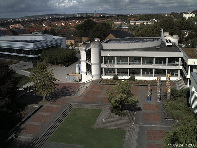 Foto der Webcam: Verwaltungsgebäude, Innenhof mit Audimax, Hörsaal-Gebäude 1