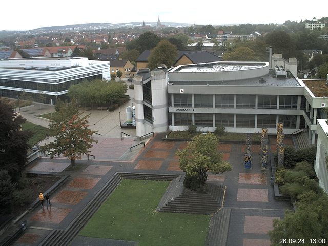 Foto der Webcam: Verwaltungsgebäude, Innenhof mit Audimax, Hörsaal-Gebäude 1