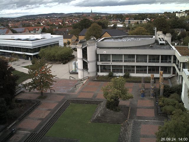 Foto der Webcam: Verwaltungsgebäude, Innenhof mit Audimax, Hörsaal-Gebäude 1