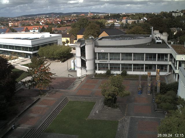 Foto der Webcam: Verwaltungsgebäude, Innenhof mit Audimax, Hörsaal-Gebäude 1