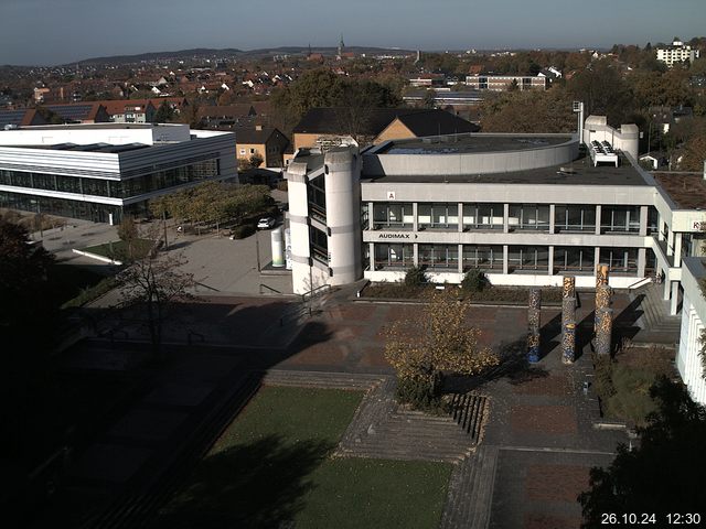 Foto der Webcam: Verwaltungsgebäude, Innenhof mit Audimax, Hörsaal-Gebäude 1