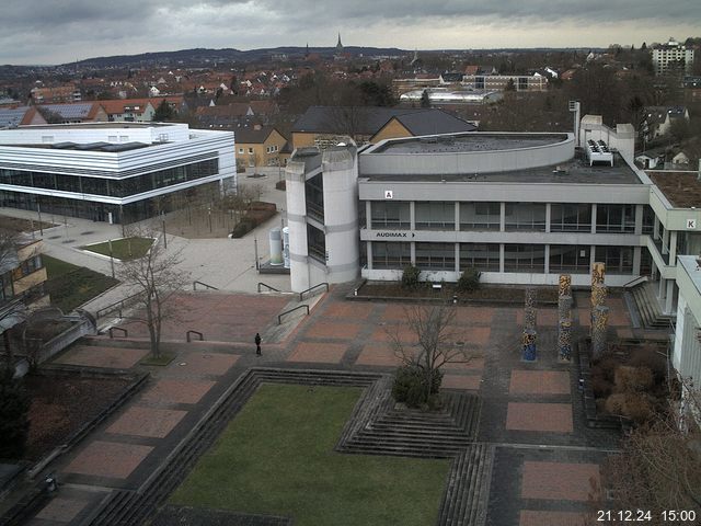 Foto der Webcam: Verwaltungsgebäude, Innenhof mit Audimax, Hörsaal-Gebäude 1