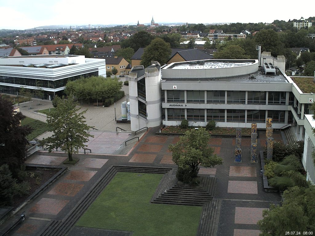 Foto der Webcam: Verwaltungsgebäude, Innenhof mit Audimax, Hörsaal-Gebäude 1