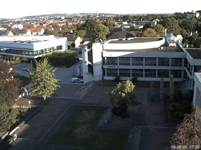 Foto der Webcam: Verwaltungsgeb&auml;ude, Innenhof mit Audimax, H&ouml;rsaal-Geb&auml;ude 1