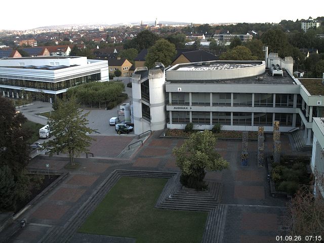 Foto der Webcam: Verwaltungsgeb&auml;ude, Innenhof mit Audimax, H&ouml;rsaal-Geb&auml;ude 1