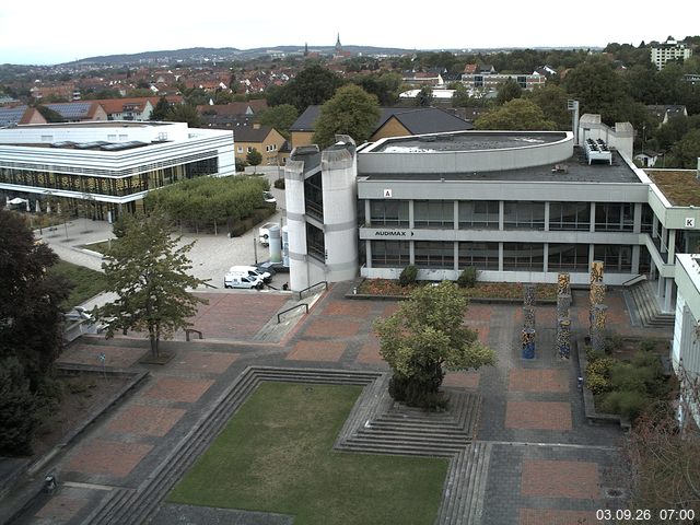 Foto der Webcam: Verwaltungsgeb&auml;ude, Innenhof mit Audimax, H&ouml;rsaal-Geb&auml;ude 1