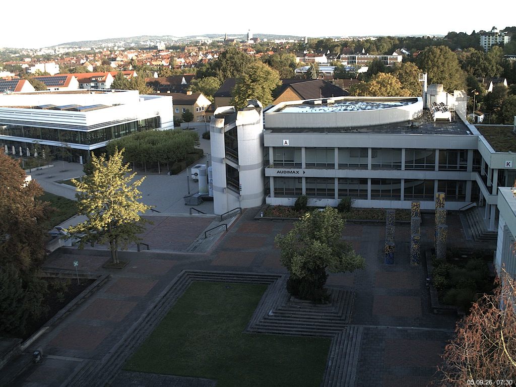 Foto der Webcam: Verwaltungsgeb&auml;ude, Innenhof mit Audimax, H&ouml;rsaal-Geb&auml;ude 1
